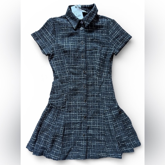 NWT Zara tweed black and white short sleeve dress XS - Picture 5 of 8